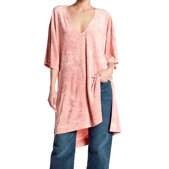 Free People Tops - Free People Crushed Velvet Luxe Hi-Lo Tee In Pink